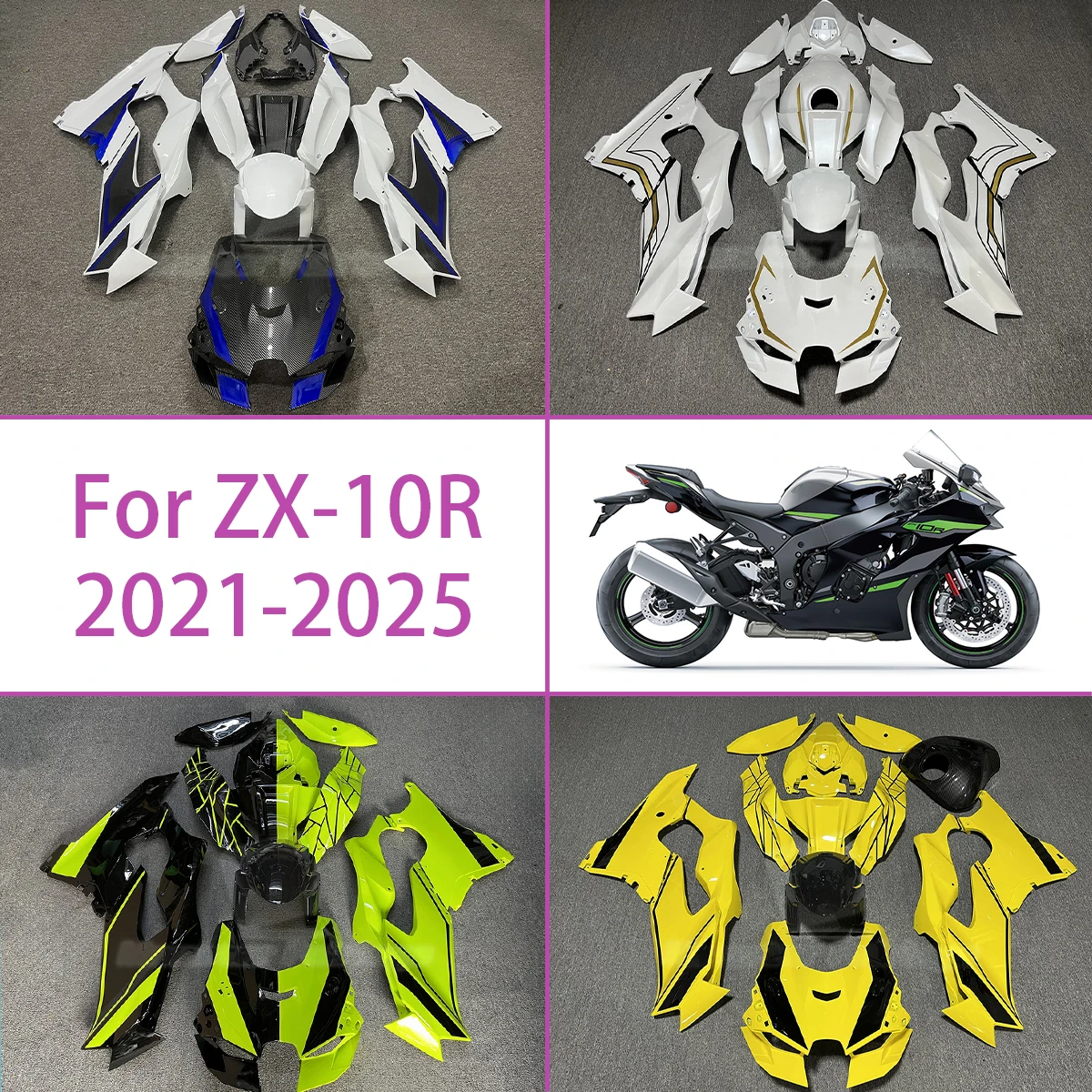 

Комплект обтекателей для Kawasaki ZX-10R 2021-2025, белый, полный комплект пластиковых обтекателей, крышки для мотоцикла 21-25 ZX 10R
