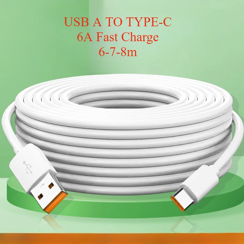 USB Cable6M 7M 8M Type C 6A Fast Charge Equipment Universal Data Cable for iPhone 15 Samsung Galaxy A15 A14 Camera PS5 VR