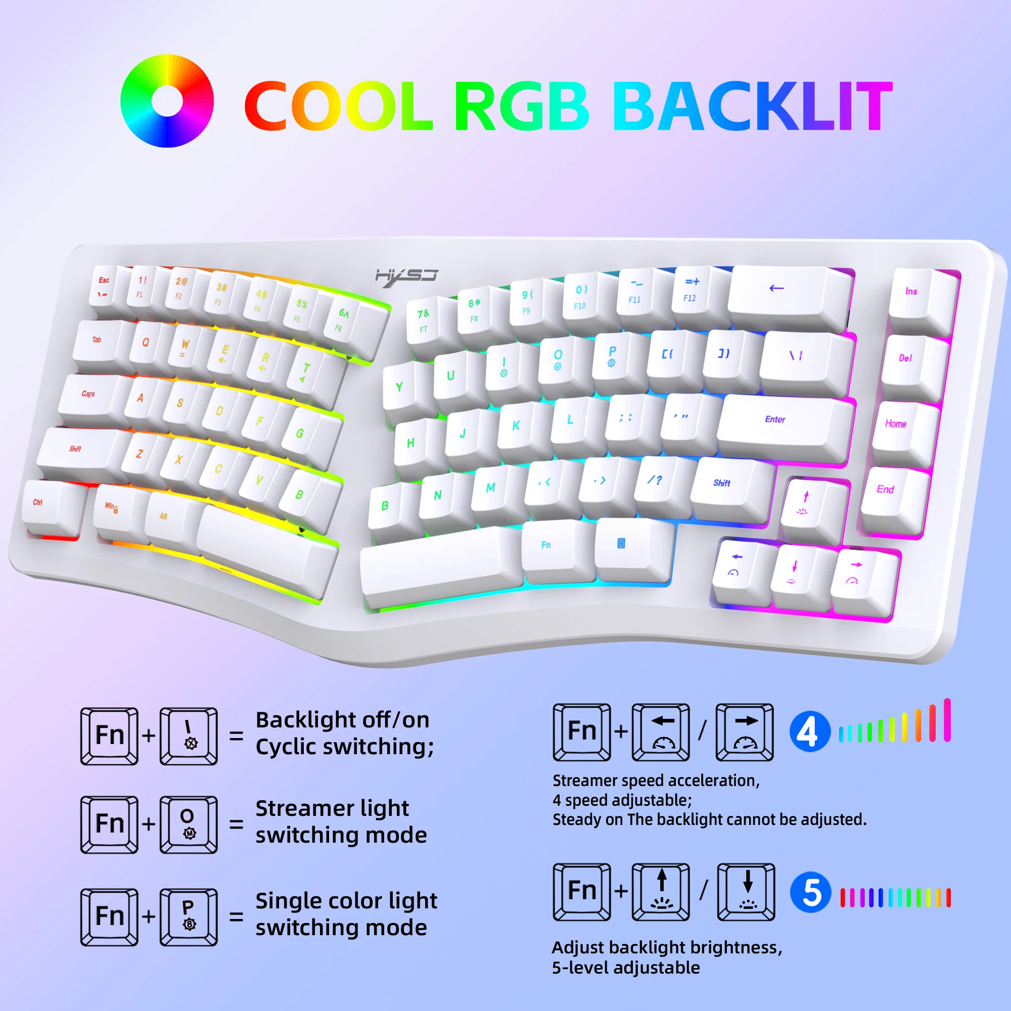 人間工学に基づいたキーボード、RGBバックライト付き69キー有線USBコンピュータキーボード、洗練された人間工学に基づいたデザイン、特大のレターキー簡単