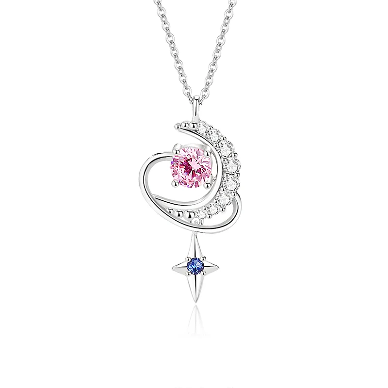 Original Necklace For Women Dreamy Galaxy Star Moon Tassel Fashion Party Personalized Jewelry S925 Sterling Silver 45cm Choker