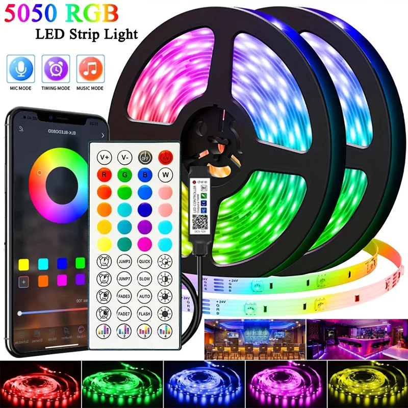 LED Strip Lights TV Background Lighting Colorful RGB 5050 USB 24keys Infrared Remote Long Distance Control Neon Light for Home