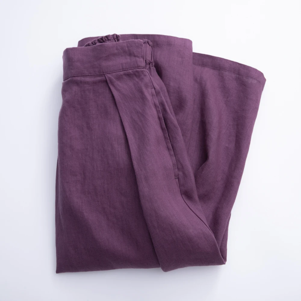 

Spring Summer Women All-match Casual Loose Pleated Comfortable Breathable Natural 9*9 Linen Elastic Waist Brief Basic Skirts