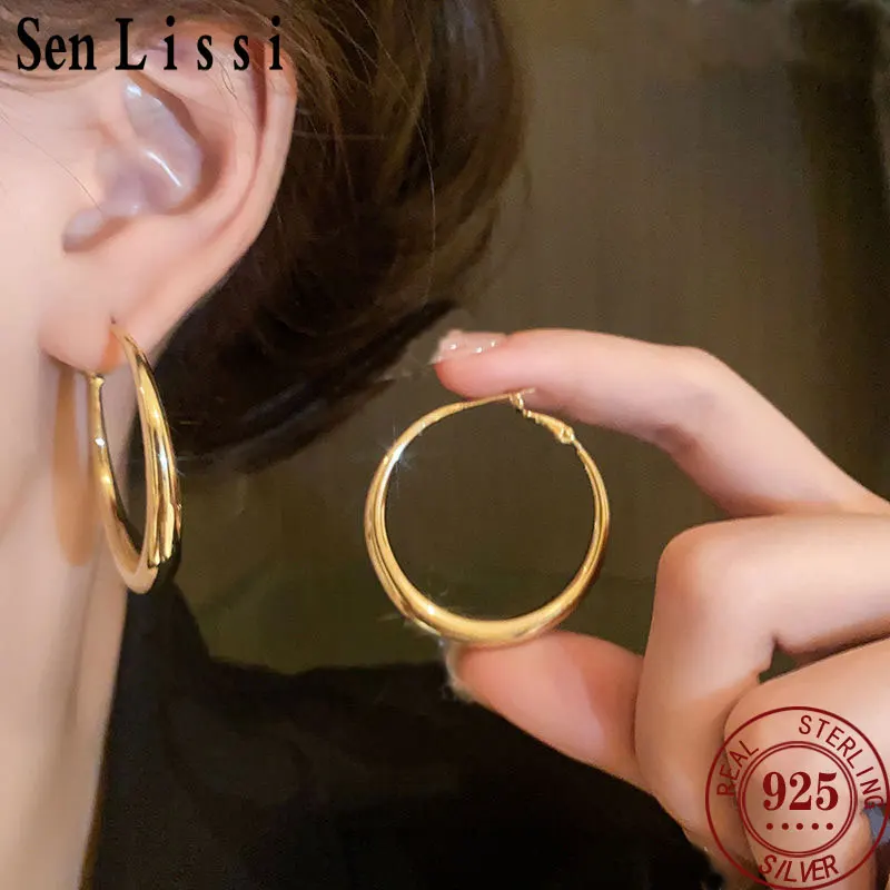 Senlissi - Nowa moda 18-karatowe złote kolczyki kółka dla kobiet Kolekcja 925 Sterling Silver Cерьги Kольца Pierścionki i kolczyki Biżuteria S039