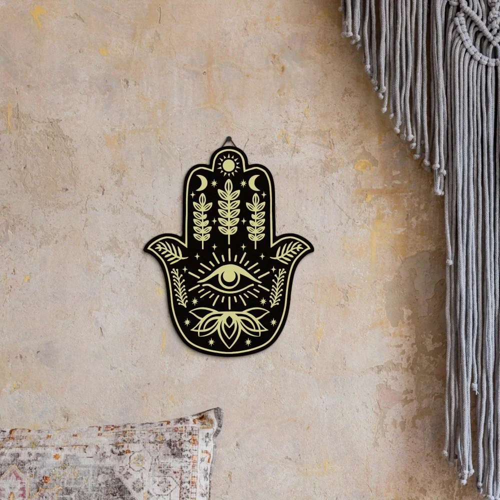 CIFBUY Iron Wall Art 2D Flat Printed Metal Hamsa Hand Evil Eye Cutout Wall Hanging Sun Moon Lotus Bohemian Home Decor Sign