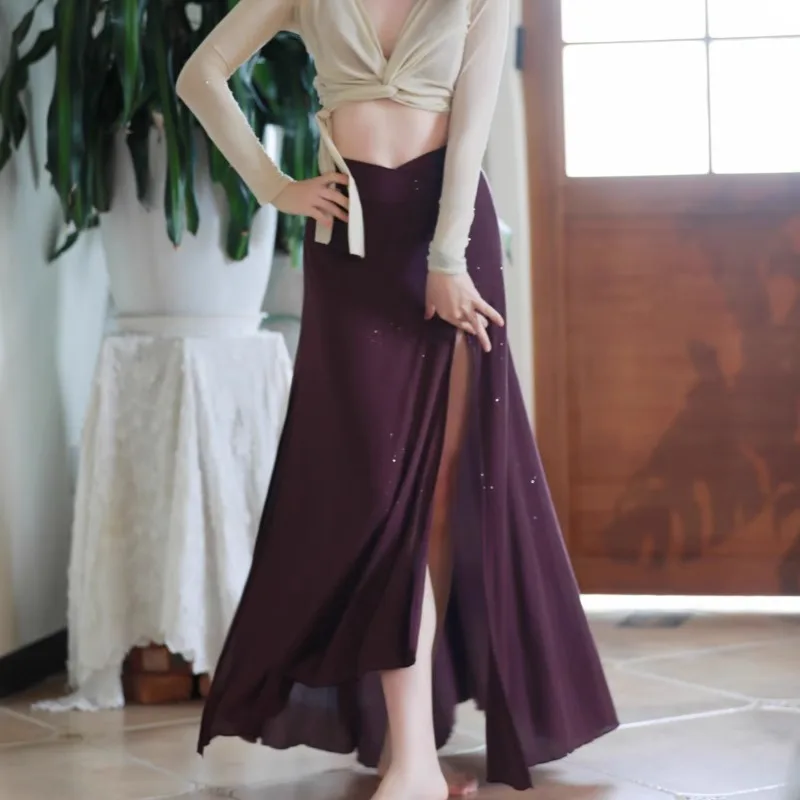 Jupe d'entraînement de danse du ventre à fente irrégulière personnalisée avec leggings intégrés, vêtements de danse exotiques, costume de danseuse du ventre de carnaval samba