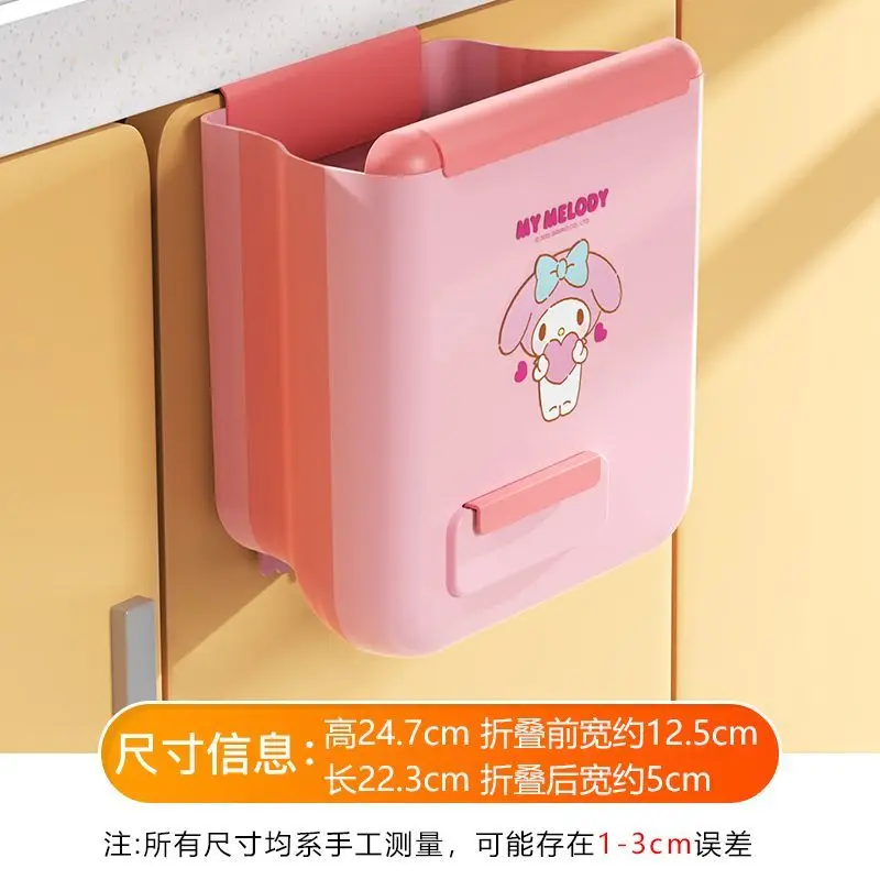 

Sanrio Kawaii My Melody Kitchen Trash Cans Kuromi Cinnamoroll Anime Cartoon Wall-mounted Foldable Household Waste Storage Boxes