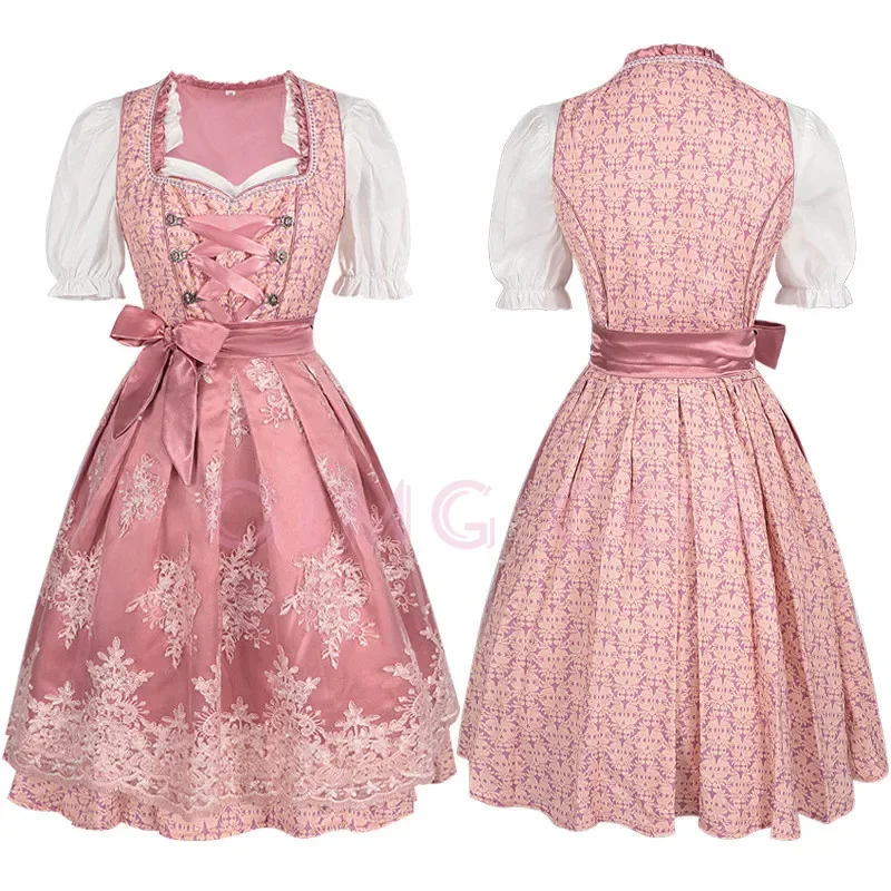

German Munich Oktoberfest Costume Bavarian Strap Printed Dress Maid Set