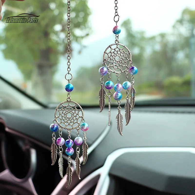 Rearview Mirror Dream Catcher Moon Car Interior Decoration Colorful Beads Dream Catcher Wind Chime Car Pendant 1Pcs car decor