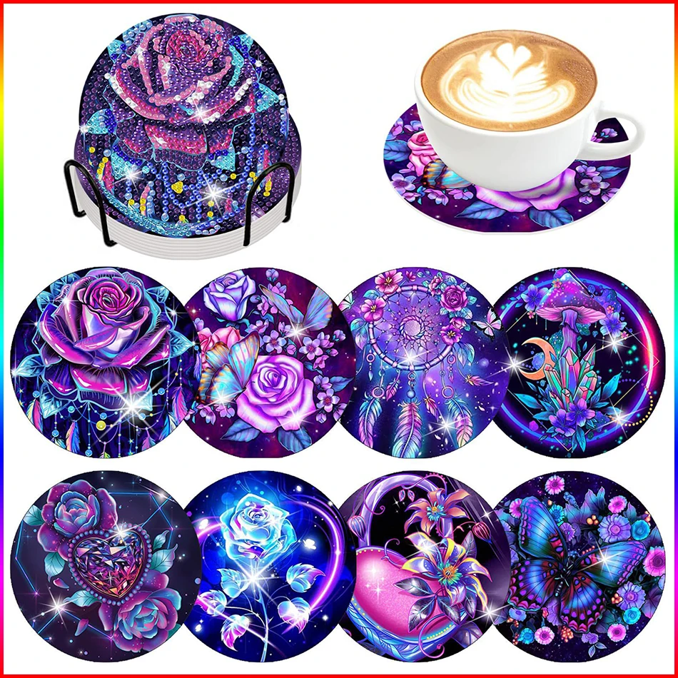 

8pcs Diamond Painting Coasters Kits Diy Animal Pattern Drink Cup Cushion Strong Adhesion Diamond Art Coasters For Crafts