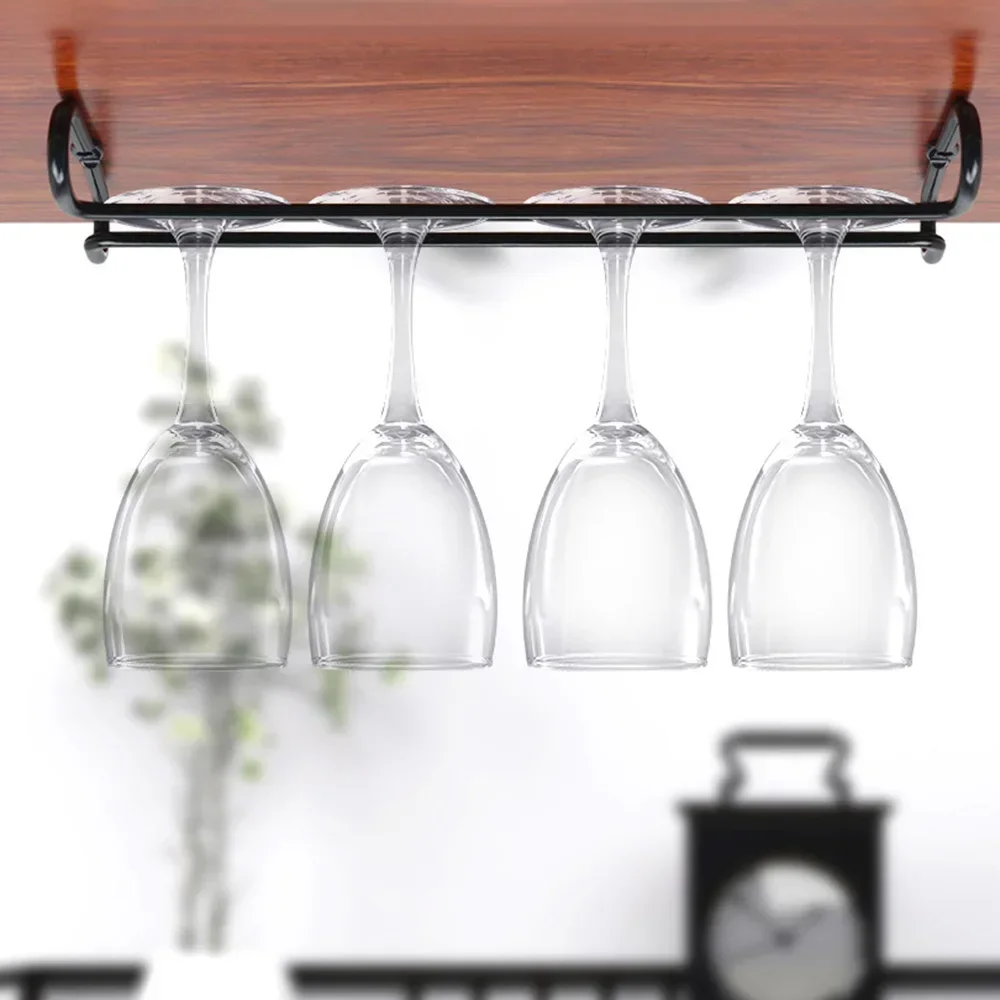 Iron Wall Mount Wine Glass Rack Hanging Wine Cup Holder Bar Goblet Stemware Storage Racks Shelf Hanger Iron Kitchen Organizer