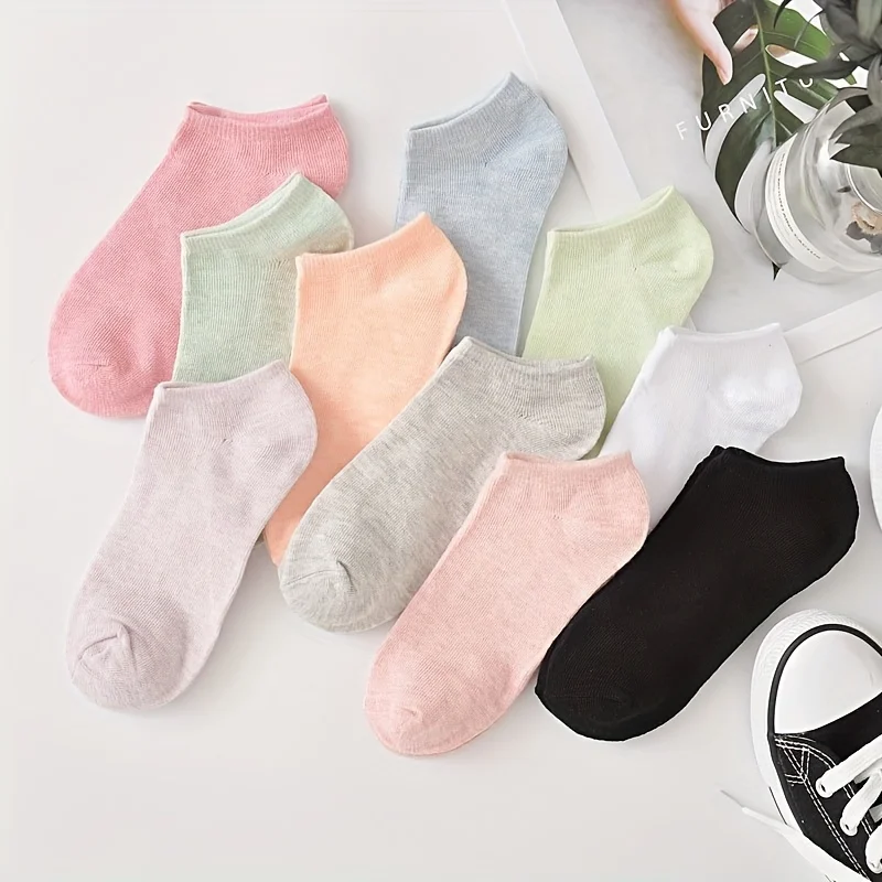 10/20 Pairs Cotton Women Short Socks Set Sweat Absorption Hosiery Solid Color Boat Socks Anti Slip Female Ankle Socks