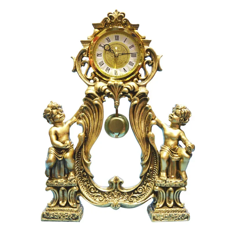

Vintage tafelklok slingerklokken gouden standbeeld muzikaal thema woonkamer decoratie kwarts naald hars antiek schilderachtig WF