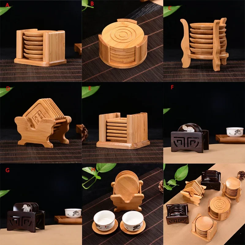 6PCS Round Shape Bamboo Coaster Cup Rest for Glass Cups Tea Cup Coffe Mug Bottle Water Holder Natural Home Decor