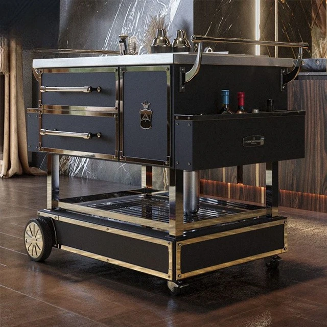 عربة إيطالية فاخرة خفيفة، خزانة مشروبات فيلا KTV طاولة طعام راقية بالدفع اليدوي #4