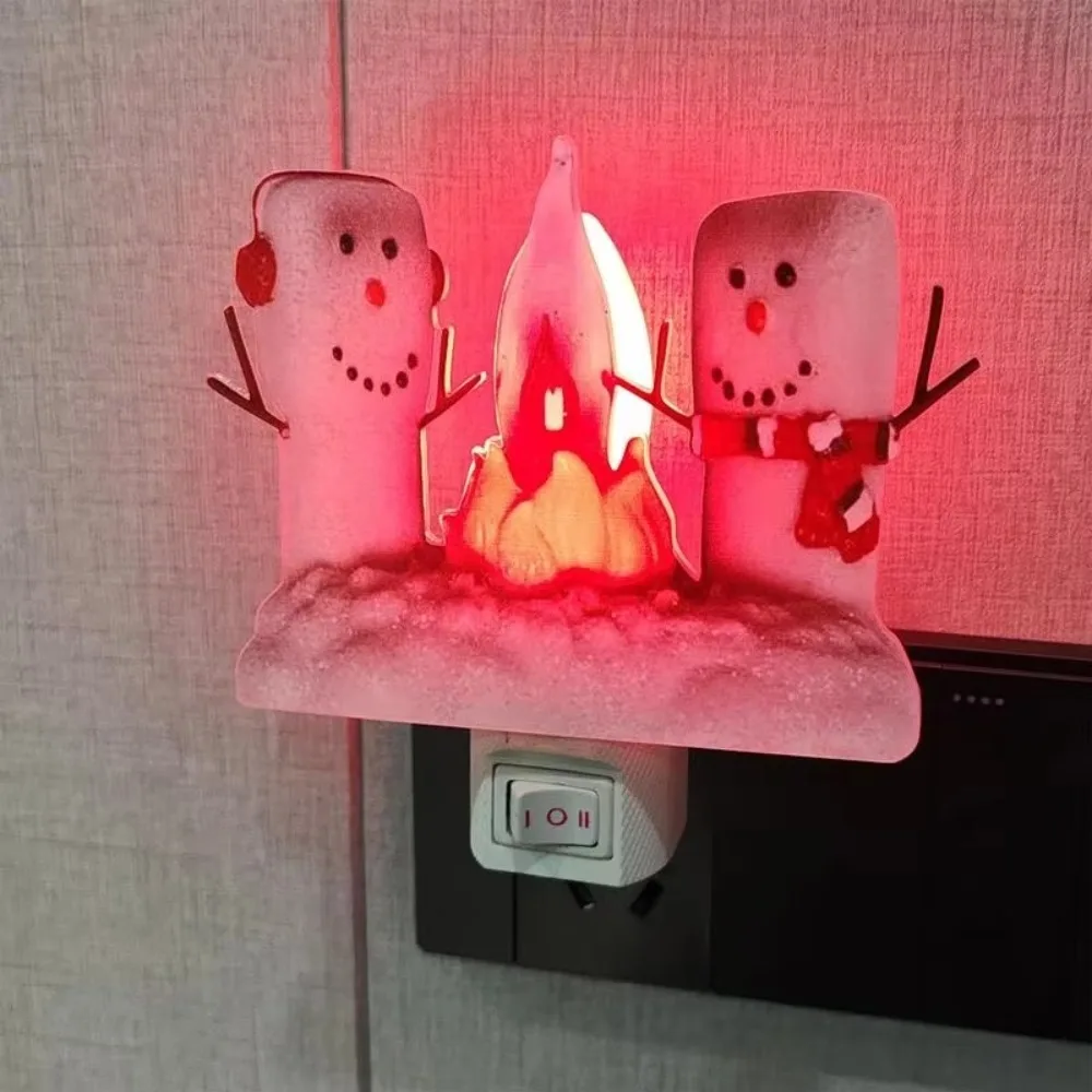 

Christmas Snowman and Campfire Night Light 2024 Cute Flickering Night Light Plug Into Wall Home Decor Accessories