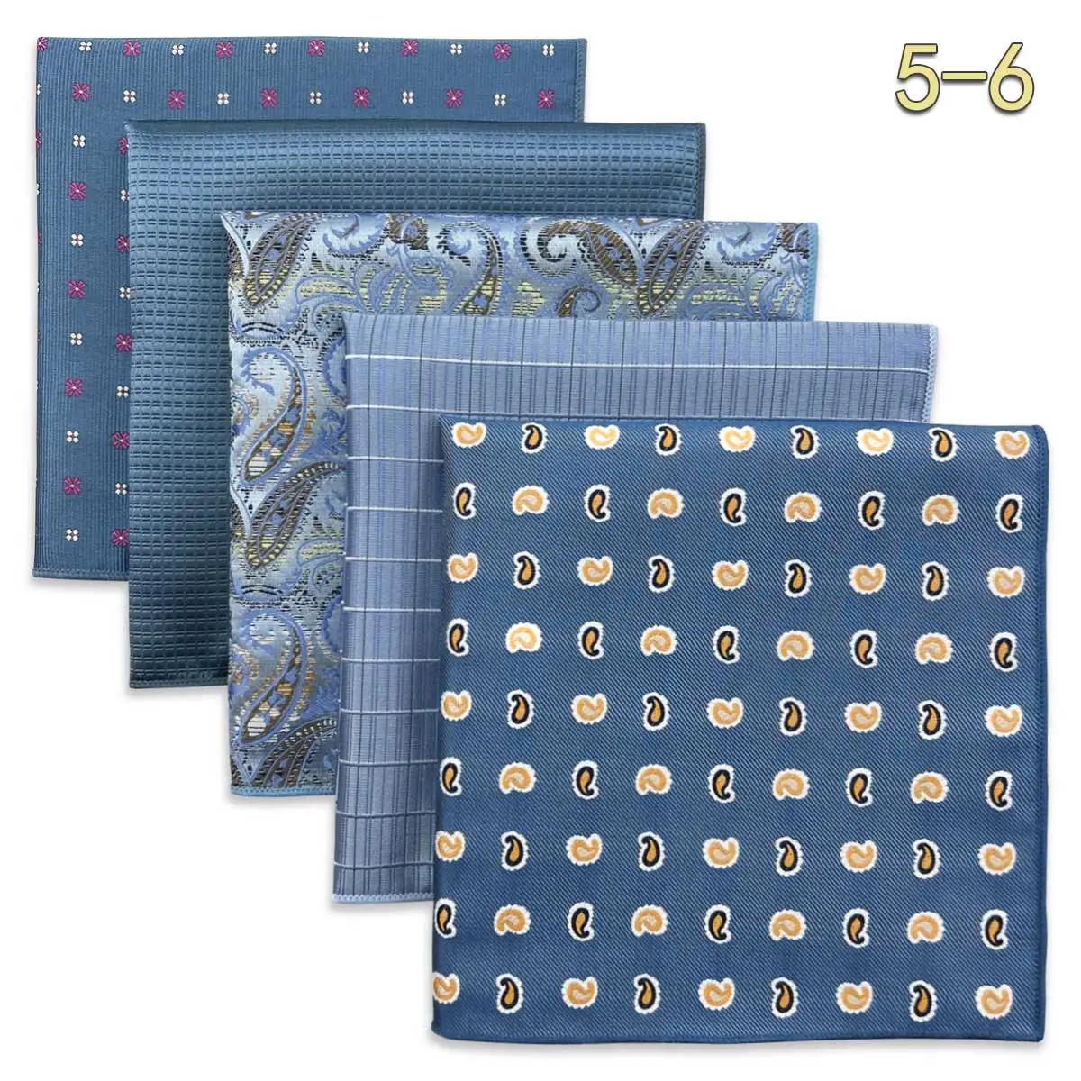 5 PCS Men's Pocket Square Set, Assorted Handkerchief Styles