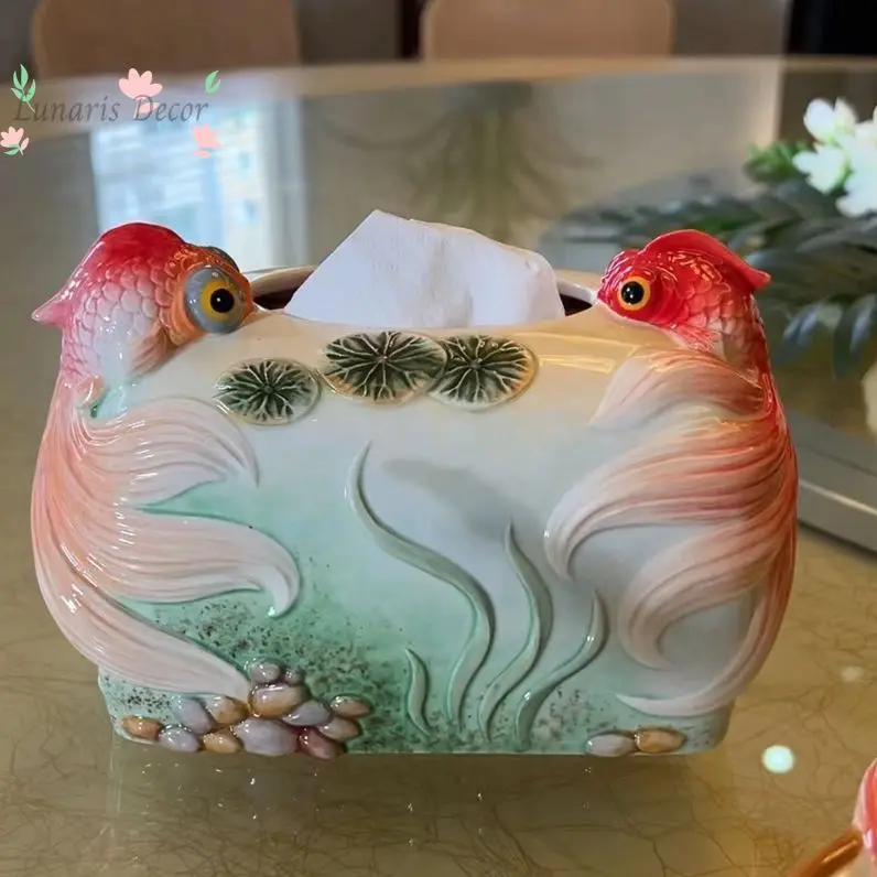 Every year, there are fish ceramic tissue boxes for storage, paper draws, dining table ornaments, paper boxes, decorative pape