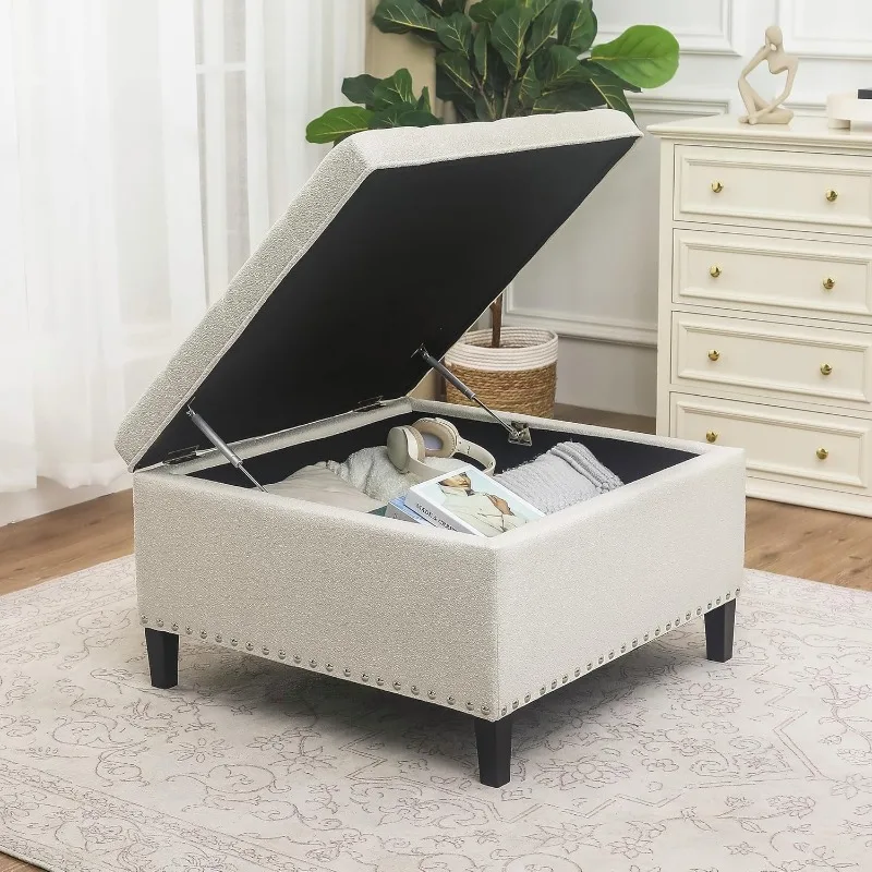 

Квадратный пуфик для хранения вещей, большой льняной журнальный столик 30 дюймов для гостиной, кремово-белый для дома и кухни› Мебель