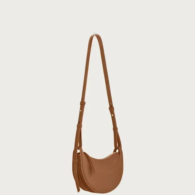 French Niche Women's Bag Armpit Dumplings Camel Leather Crescent Bag High-capacity Messenger Bag For Women