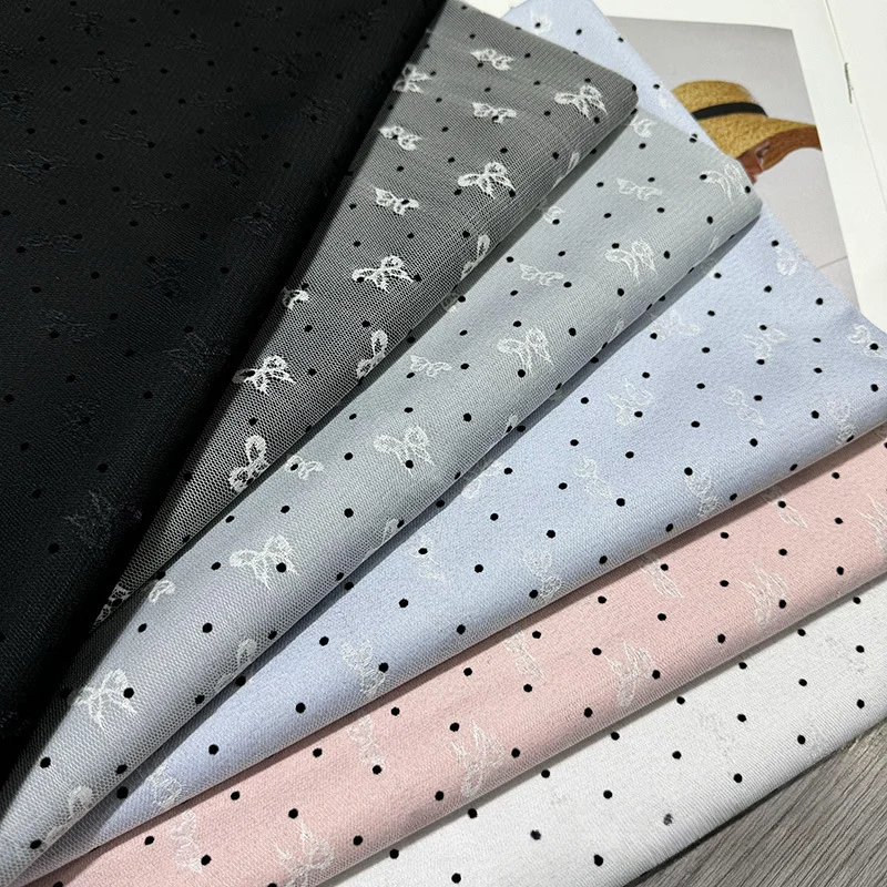 Polyester Cotton Fabric Dotted Bowknot Flocking Skirt Suit Pants Shirt Fabric Sewing