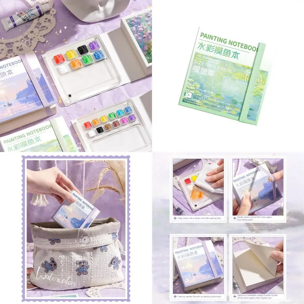 

Travel Watercolor Sketchbook with Paint and Palette 50 Sheet 300GSM Watercolour Paper Pad Artist Watercolor Painting Set H8WD