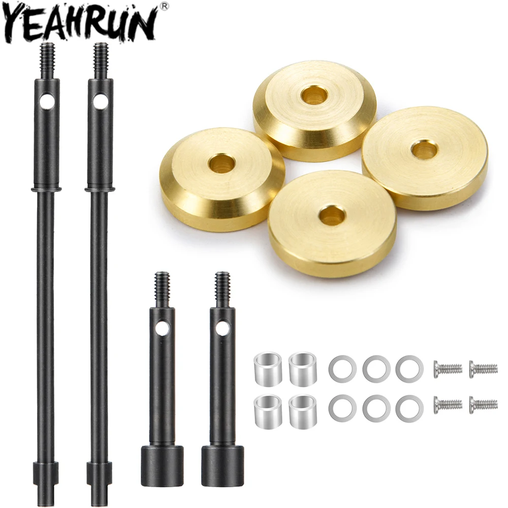 YEAHRUN-전면 후면 CVD 드라이브 샤프트 + 4mm 스틸 액슬 황동 무게 1/24 축 SCX24 업그레이드 부품용 휠 허브 세트 넓힘