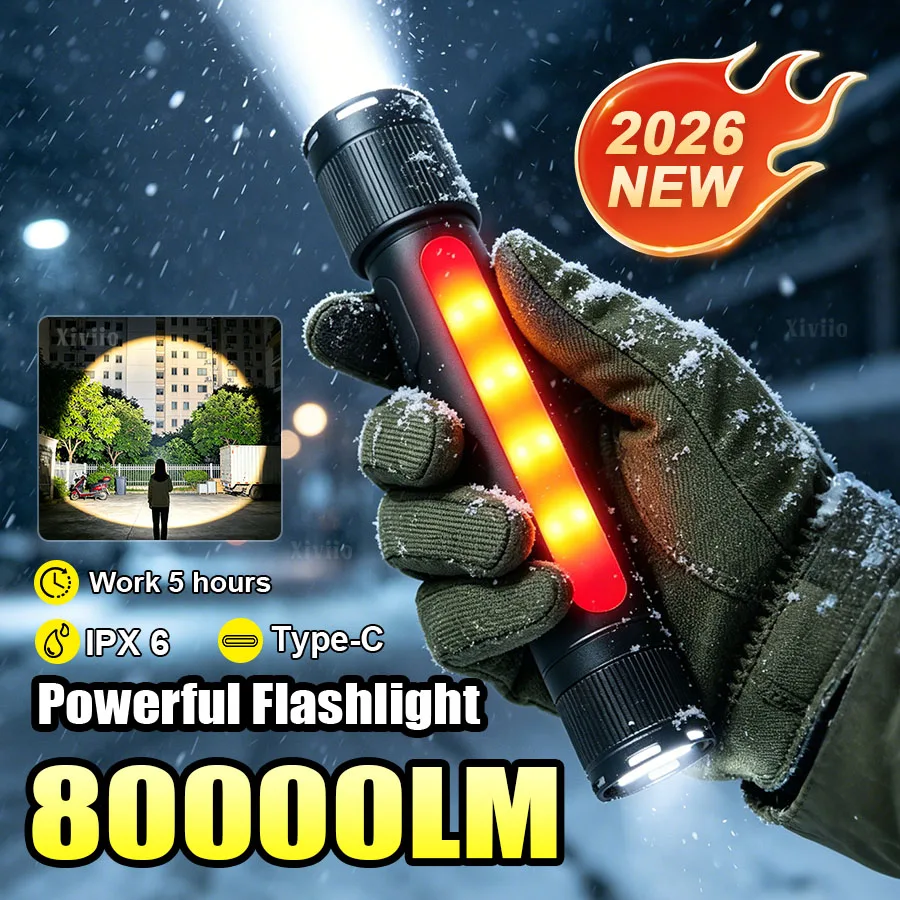 Newest Double-Headed Flashlight With COB Light 13 Modes Rechargeable LED Torch High Power Tactical Flashlight Outdoor Lantern