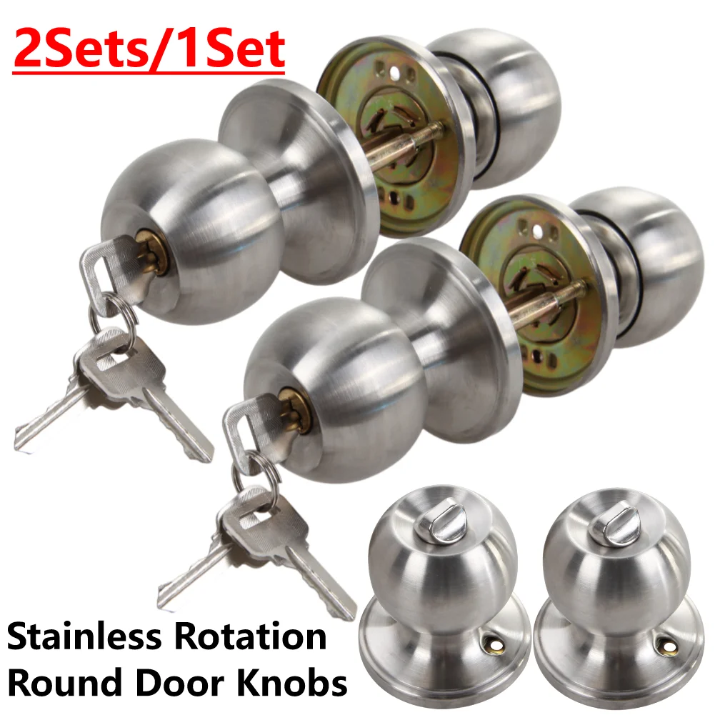 Stainless Steel Rotation Round Door Knobs With Keys Sets Handle Entrance Passage Lock for Bedroom Living Room Handle Door Lock