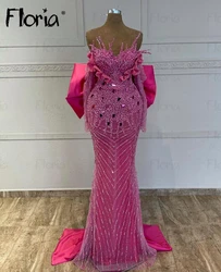 Luxury Beaded Evening Dress With Big Bow on Back Custom Made Wedding Event Dresses Beautiful  Robe Soirée Female Celebrity Dress