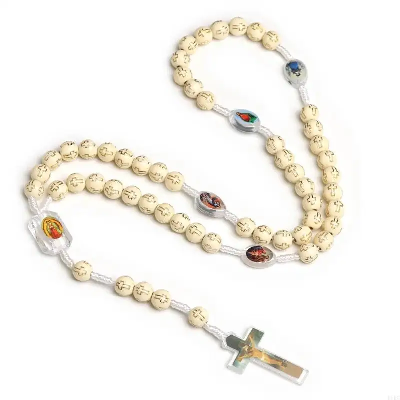 H9EC Beaded Chain Rosary Necklace with Pendant Simple Catholic Rosary Necklace for Catholic Christian Religious