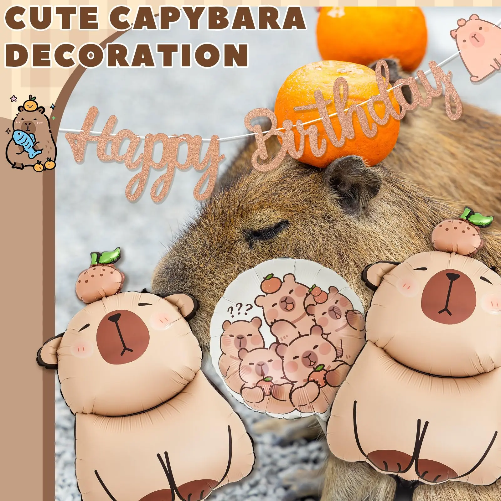 5 Stück Capybara-Folienballons, Capybara-Thema, Gastgeschenke für Kinder, alles Gute zum Geburtstag, Party-Dekoration, Babyparty, Capybara-Party-Dekorationen – Detail 2