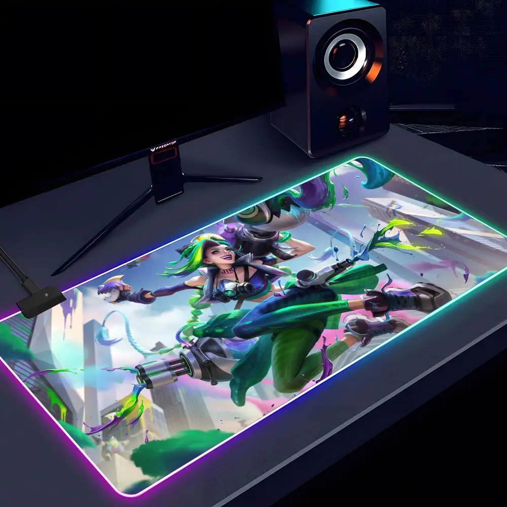 Game League of Legends Jinx Mouse Pad RGB luminous 900X400mm large table mat non-slip extra large game office mouse pad