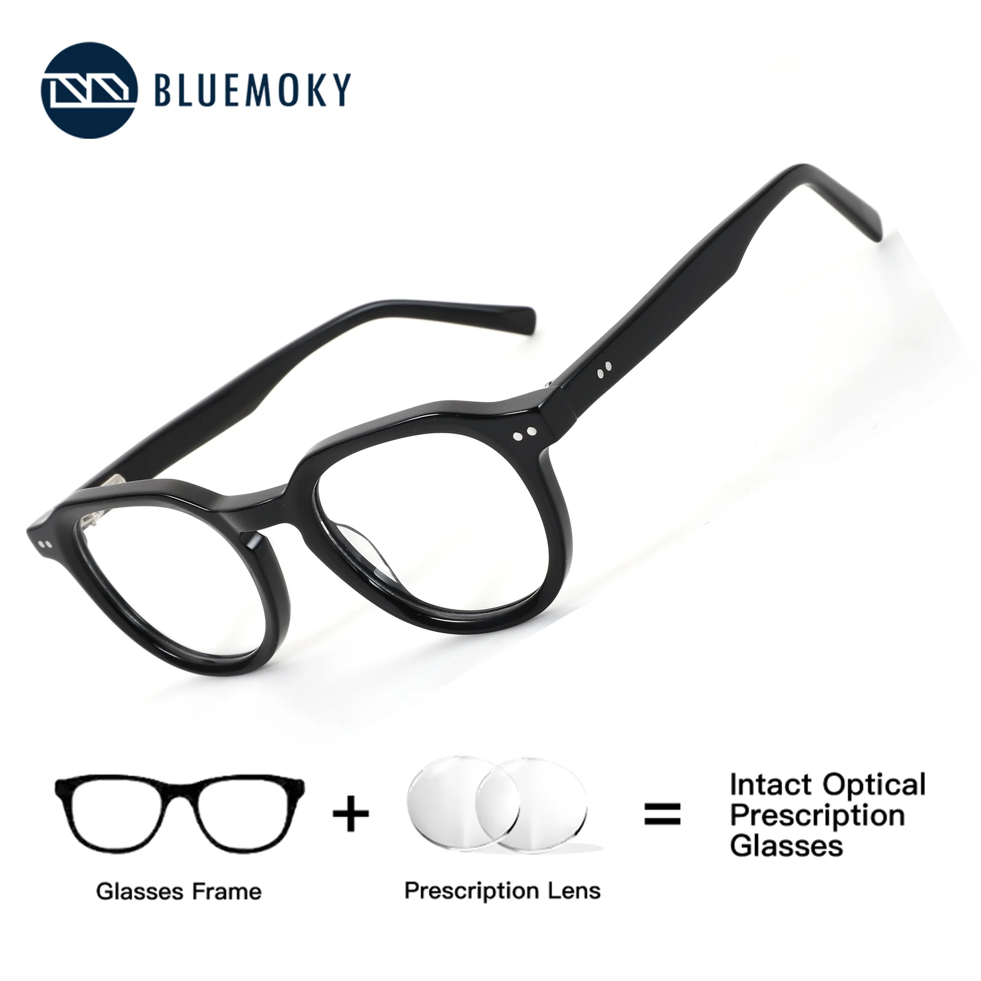 BLUEMOKY Round Prescription Eyeglasses For Men Acetate Photochromic Anti Blue Light Unisex Optical Glasses to Graduate for Women