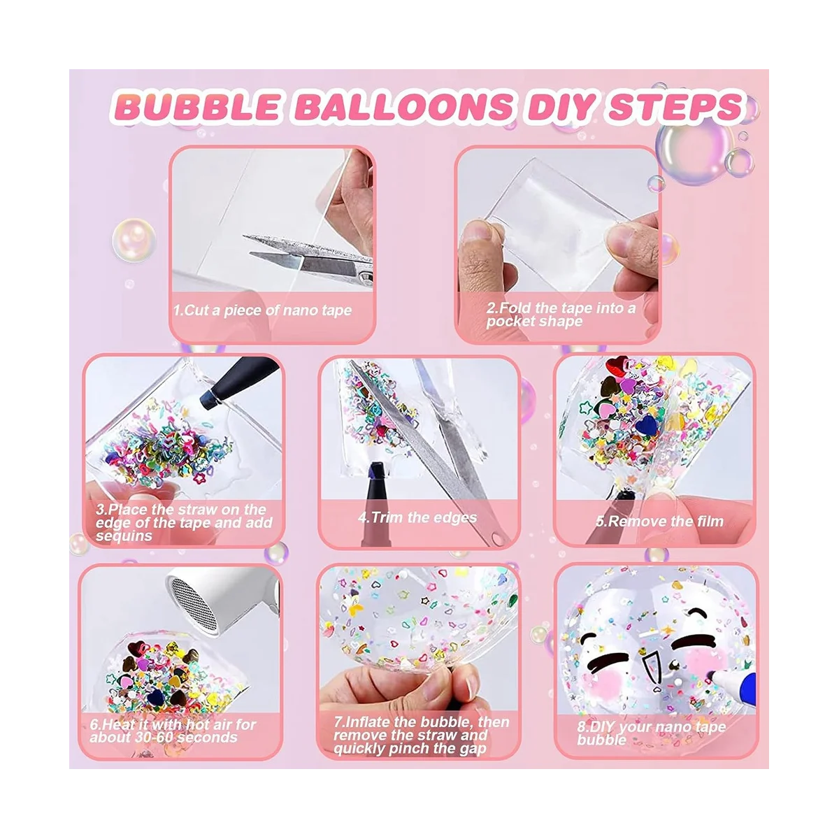 DIY Blow Bubble Nano Tape Double Sided Tape Nano Tape Sticky Ball Tape Crafts Tape Decompression Toys Kids 1 Roll