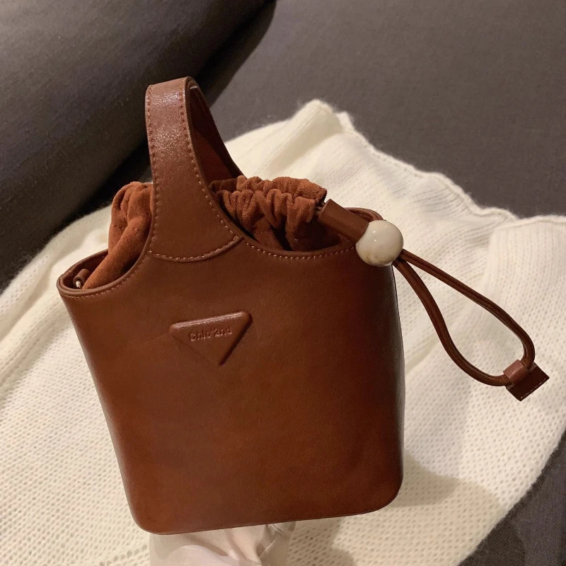 Caramel Bucket Bag 2024 New Retro All-match Light Luxury Women's Package Single Shoulder Crossbody Bag Ladies Hand Bags