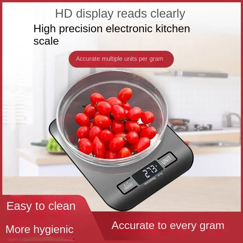 High Precision Stainless Steel Smart Kitchen Scale 5kg Condiment Scales High Accuracy Display Electronic Baking Weight Battery