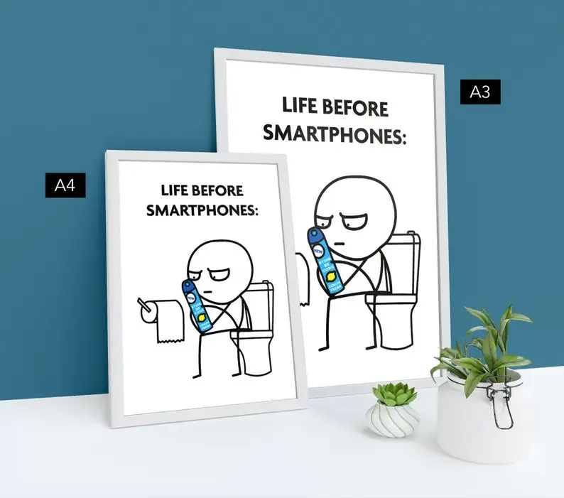 Funny Bathroom Print | Life Before Smartphones Funny Toilet Print Wall Art Poster Have a Nice Poop