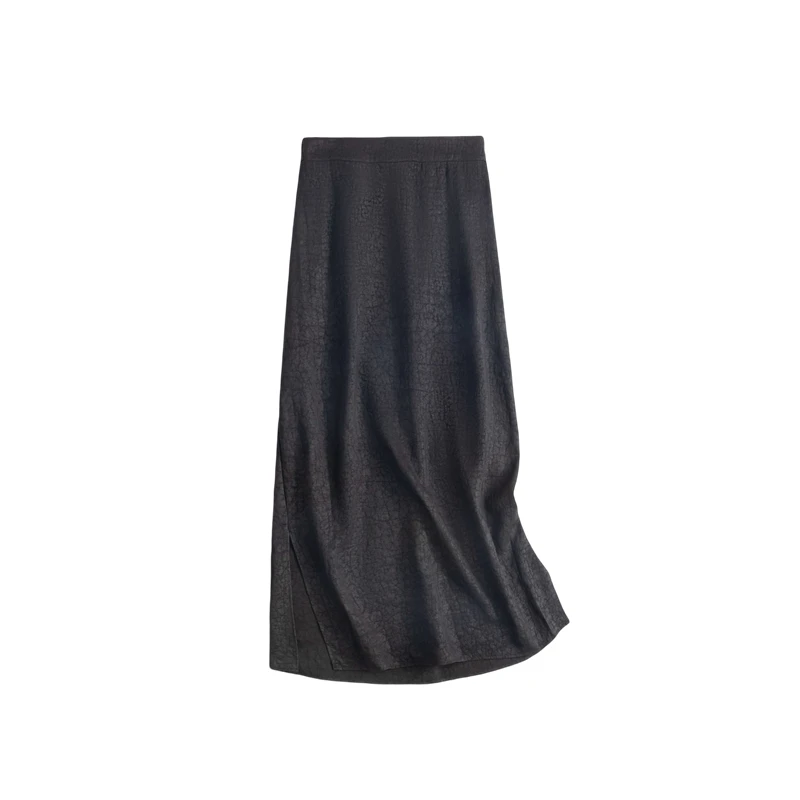 Welfare 100% Natural Mulberry Silk Turtle Crack Gambiered Guangdong Gauze New Chinese Black Medium Length Straight Skirt