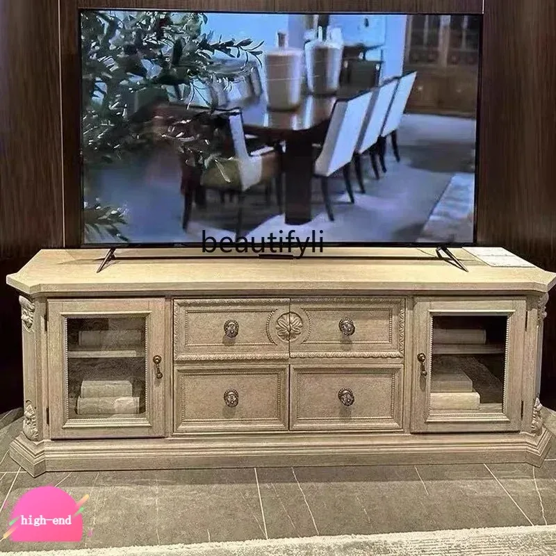 

LHY26 ss New style TV cabinet American solid wood carved TV cabinet French living room retro old locker ss 8617