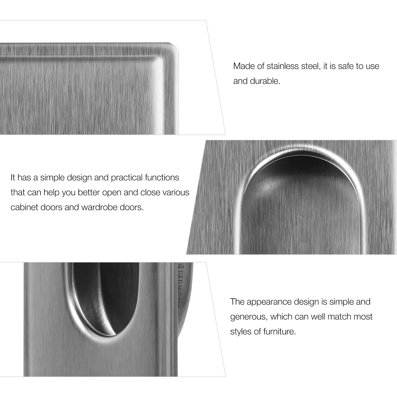 

6pcs Stainless Steel Cabinet Door Handle Embedded Pull For Wardrobe Cupboard Furniture Invisible Home Handle Durable Easy