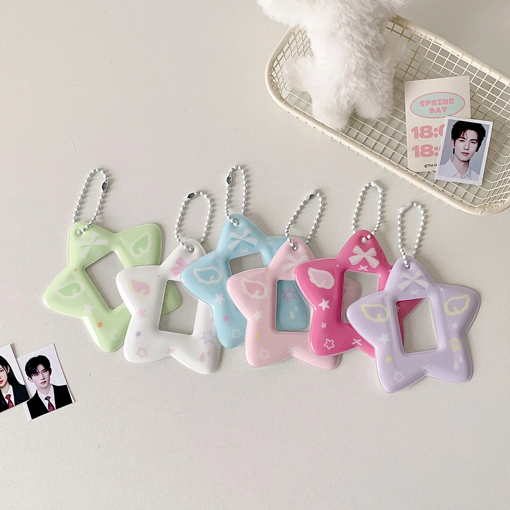 

With Keychain Mini Photocard Holder PVC Card Cover Hanging Decoration ID Photo Photocard Frame Star Pendant Idol Photo Card
