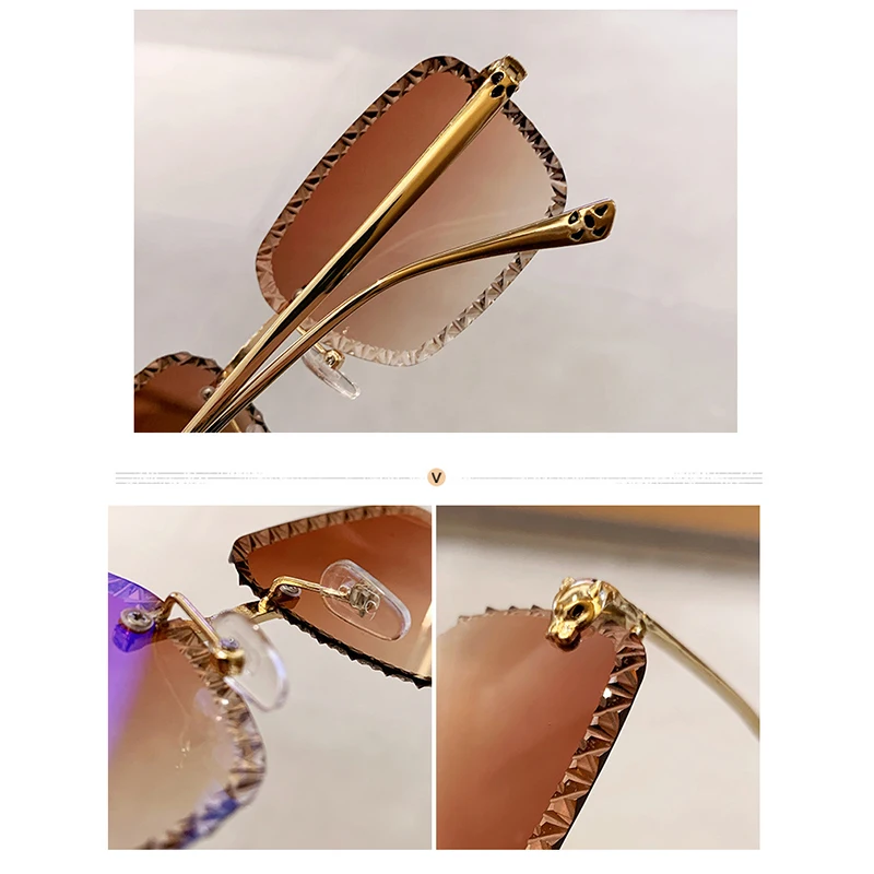 Neues Design Rahmenlose Leopardenkopf-Sonnenbrille zum Autofahren, Sonnenschutz, Modische Metallbrille – Detail 3