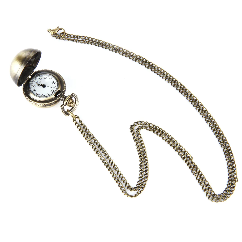 Orologio da tasca al quarzo con pallina piccola Vintage carino per uomo donna cassa in bronzo collana con ciondolo a catena Fob orologio per collezione regalo per bambini