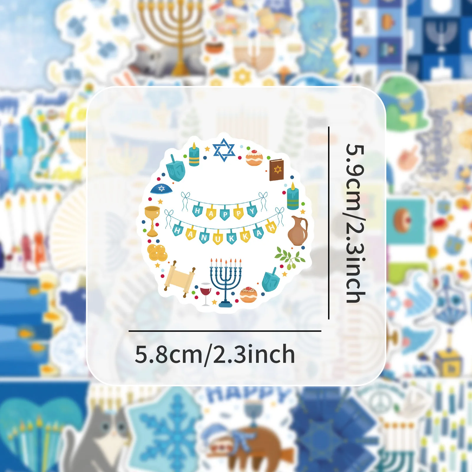 50/100 Uds. Adhesivo de Hanukkah, caja de lápices decorativa creativa de dibujos animados, caja de gafas, cuaderno de recortes, calcomanía para garabatos, juguete para niños