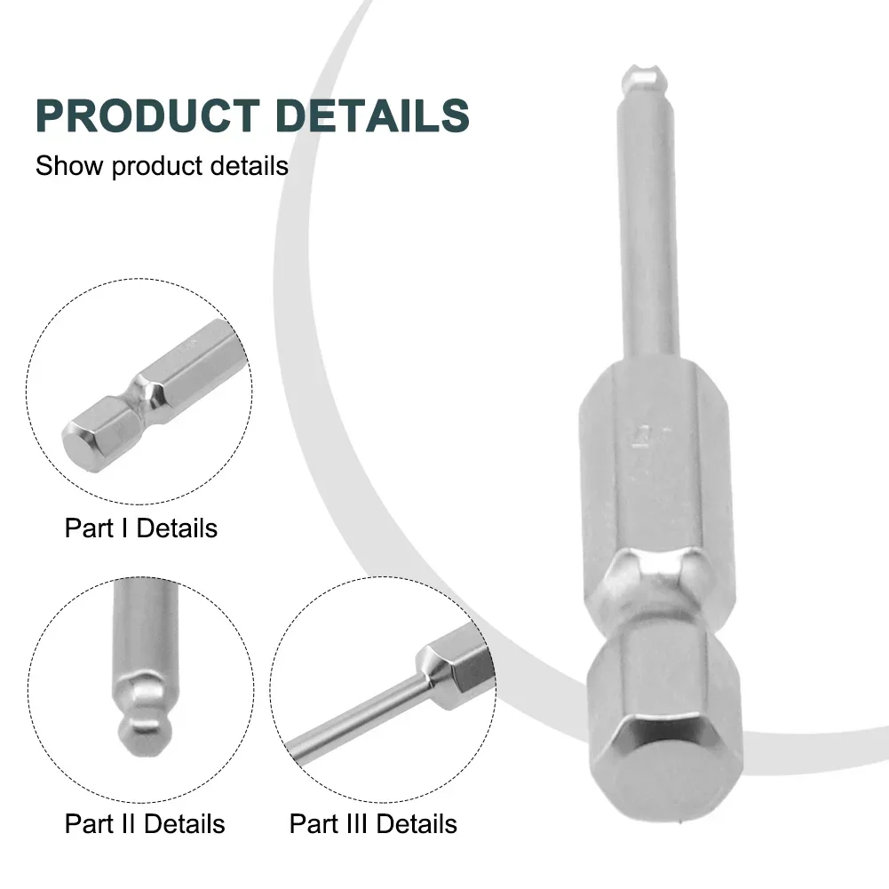 1pc 50mm Ball End Hex Screwdriver Bit Magnetic Hexagon Head Wrench Metric Screw Driver Electric Screwdriver Hand Tools H1.5-H6.0