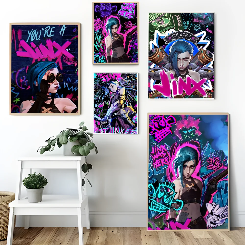 Cartoon Anime Game Arcane L-LOL Jinx Main Art Movie Anime Posters Sticky Whitepaper Sticker DIY Room Bar Cafe Kawaii Room Decor