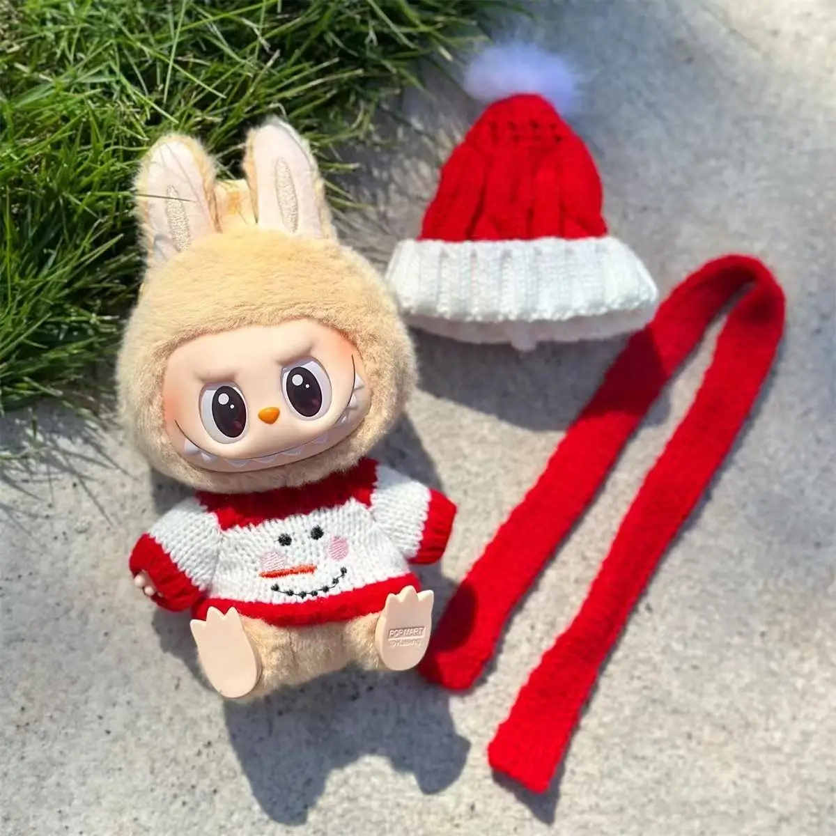 17cm mini roupas de boneca de pelúcia acessórios para labubu ídolo v1 v2 biscoito de natal homem camisola chapéu roupas presente de ano novo