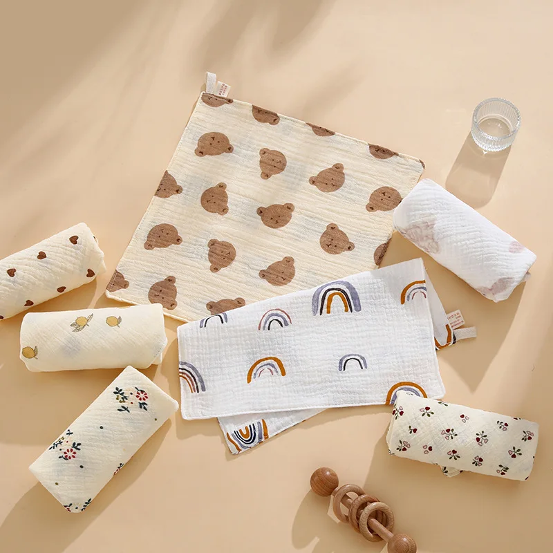 4Layers Newborn Gauze Children's Towel Kindergarten Hand Towels Baby Items Cotton Muslin Baby Face Towels Long Burp Cloth