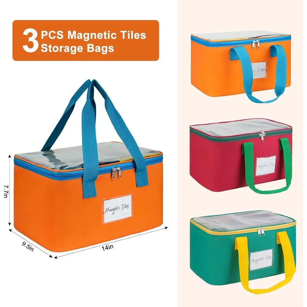 حقائب كبيرة لتنظيم البلاط المغناطيسي مع جيوب شبكية وعلامات للألعاب والألعاب وLEGO
