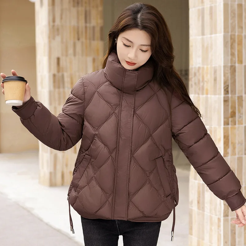 Women's Short Winter New Style Diamond Grid Fashion Cotton Jacket Loose Warm Parkas